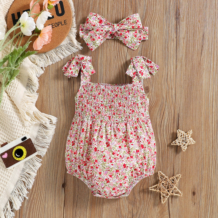 Floral Strap Smocking One Piece Romper Baby Girl Rompers