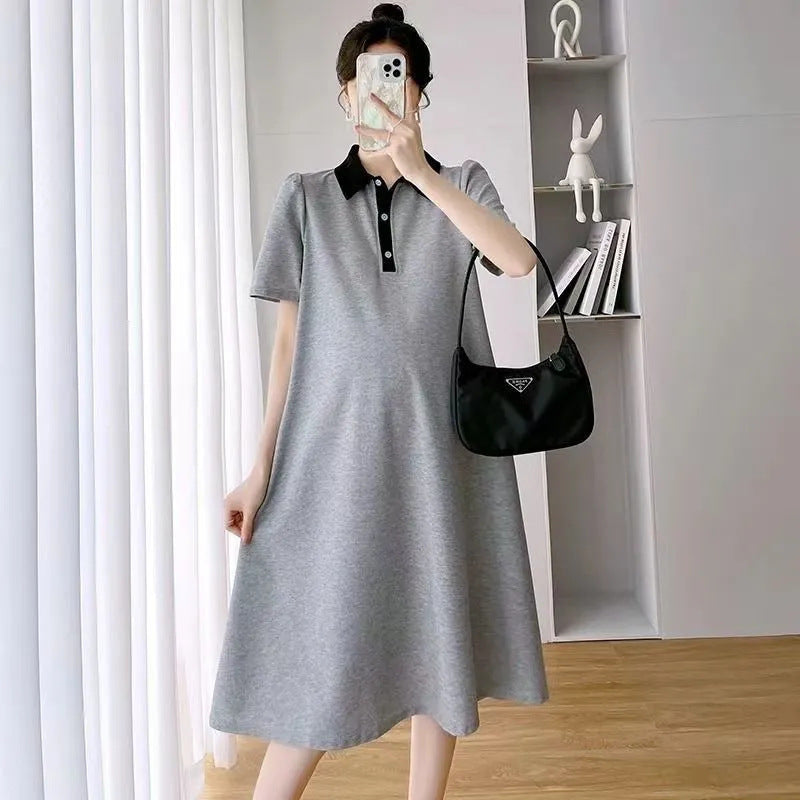 Summer Loose Polo Lapel Maternity Dress: Comfort and Style for Expecting Mothers