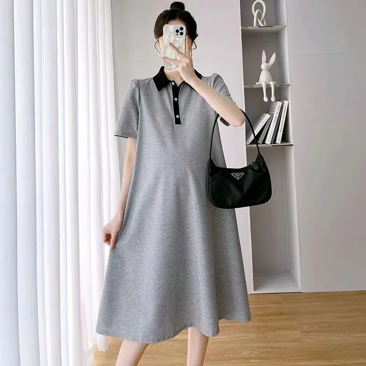 Summer Loose Polo Lapel Maternity Dress: Comfort and Style for Expecting Mothers